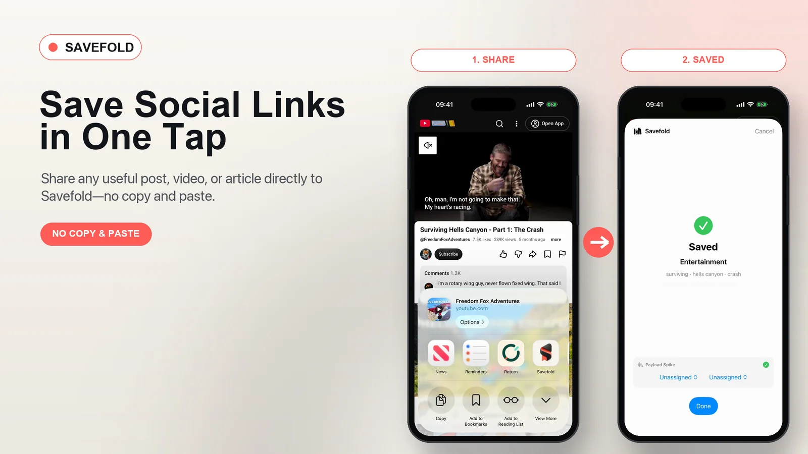 Savefold sharing on iPhone: send a social link directly to the app