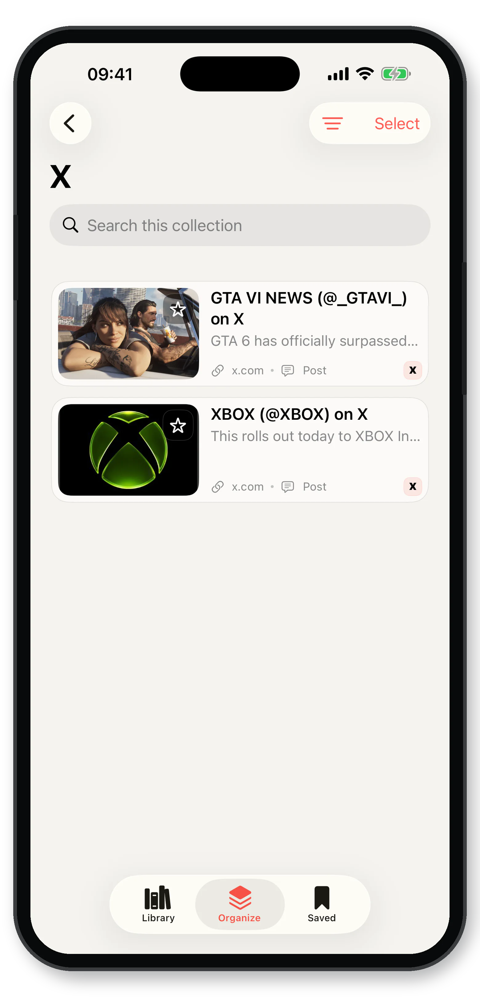 Savefold X collection with searchable saved posts